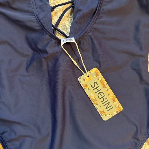 SHEKINI {NWT} Navy Blue Lace Up One Piece Swimsuit | Medium | high leg u back - Picture 9 of 9